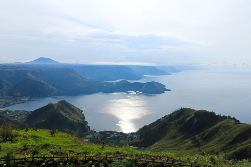 Lake Toba in Sumatra, Indonesia, covered by morning fog