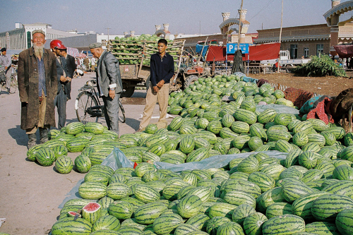 Watermelon shop at bazaar in Uyghur, China