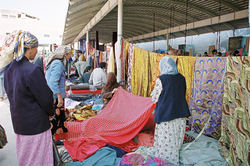 Fabric shop at bazaar in Uyghur, China