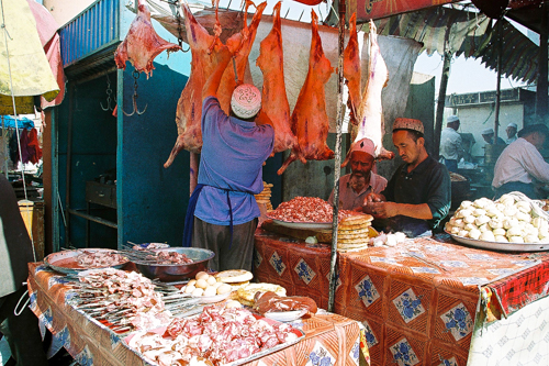 Lamb meat shop at bazaar in Uyghur, China